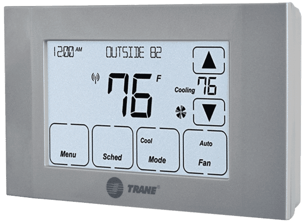 Trane Thermostat with fan set to AUTO for energy efficiency