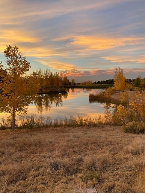Lake at sunset in Highlands Ranch, CO