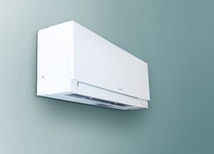 Mitsubishi ductless mini split unit that heats and cools controlled space, installed by Dalco in Denver area