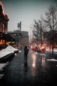 Denver city street in the cold winter snow